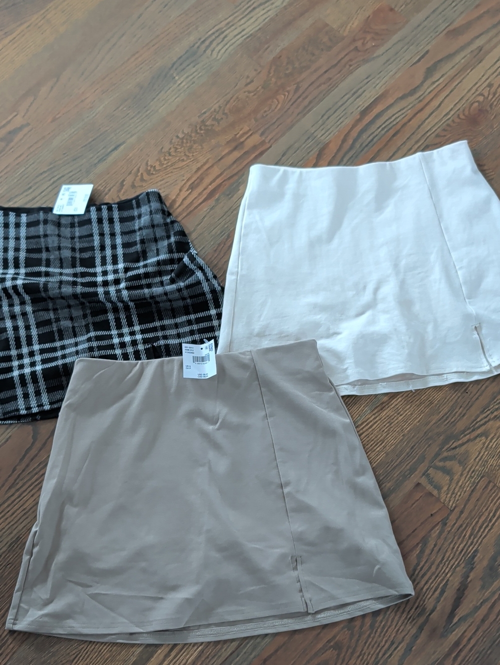 American Eagle Outfitters Mini Skirt Trio — Black Plaid, Cream, Taupe